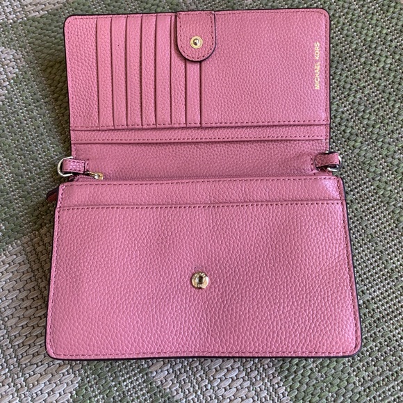 Michael Kors Mott Leather Phone Crossbody Shoulder Bag Sunset Peach/Pink - Picture 2 of 14